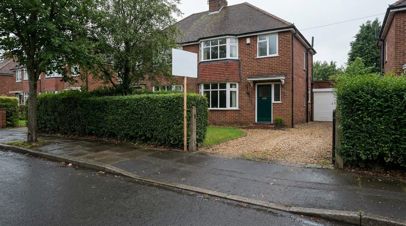 A 1930s British semi-detached house seen from the pavement during a viewing