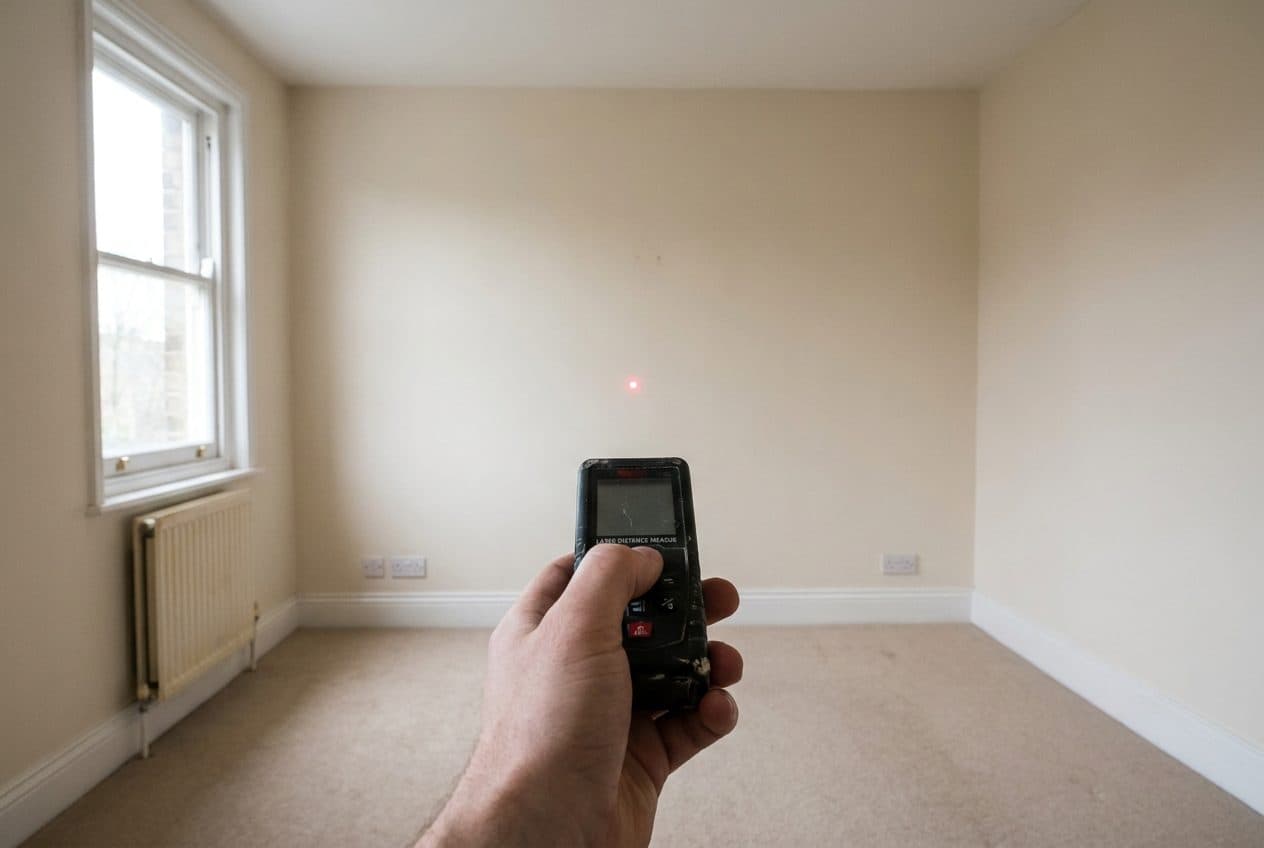A laser measure taking the length of an empty room