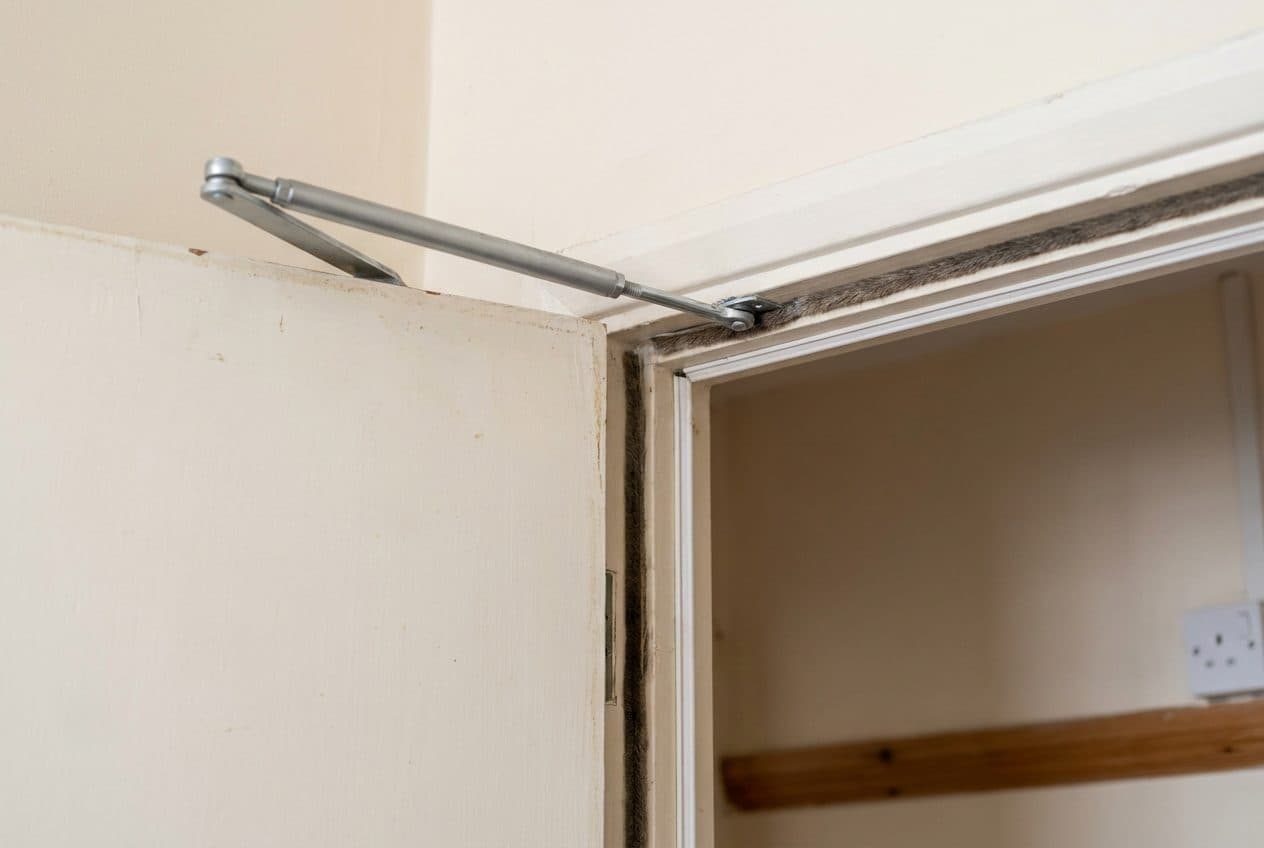 The closer and intumescent strip on an HMO fire door